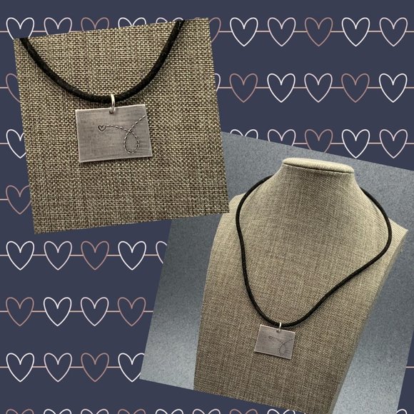 Flying Heart Pendant Necklace Silver Rectangle Black Sueded Cord - Picture 1 of 5